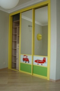 Раздвижные двери с зеркалами во встроенный шкаф с рисунками